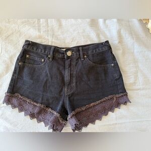 Free People Black Denim Shorts with Lace Detail